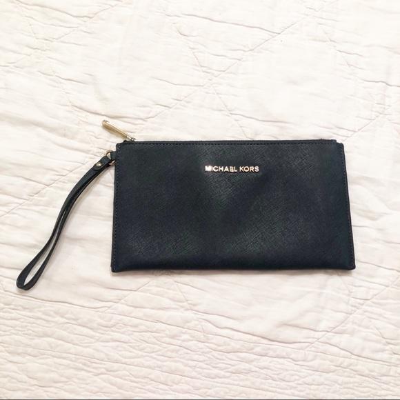 Michael Kors Handbags - Micheal Kors | Navy Blue Saffino Leather Wristlet